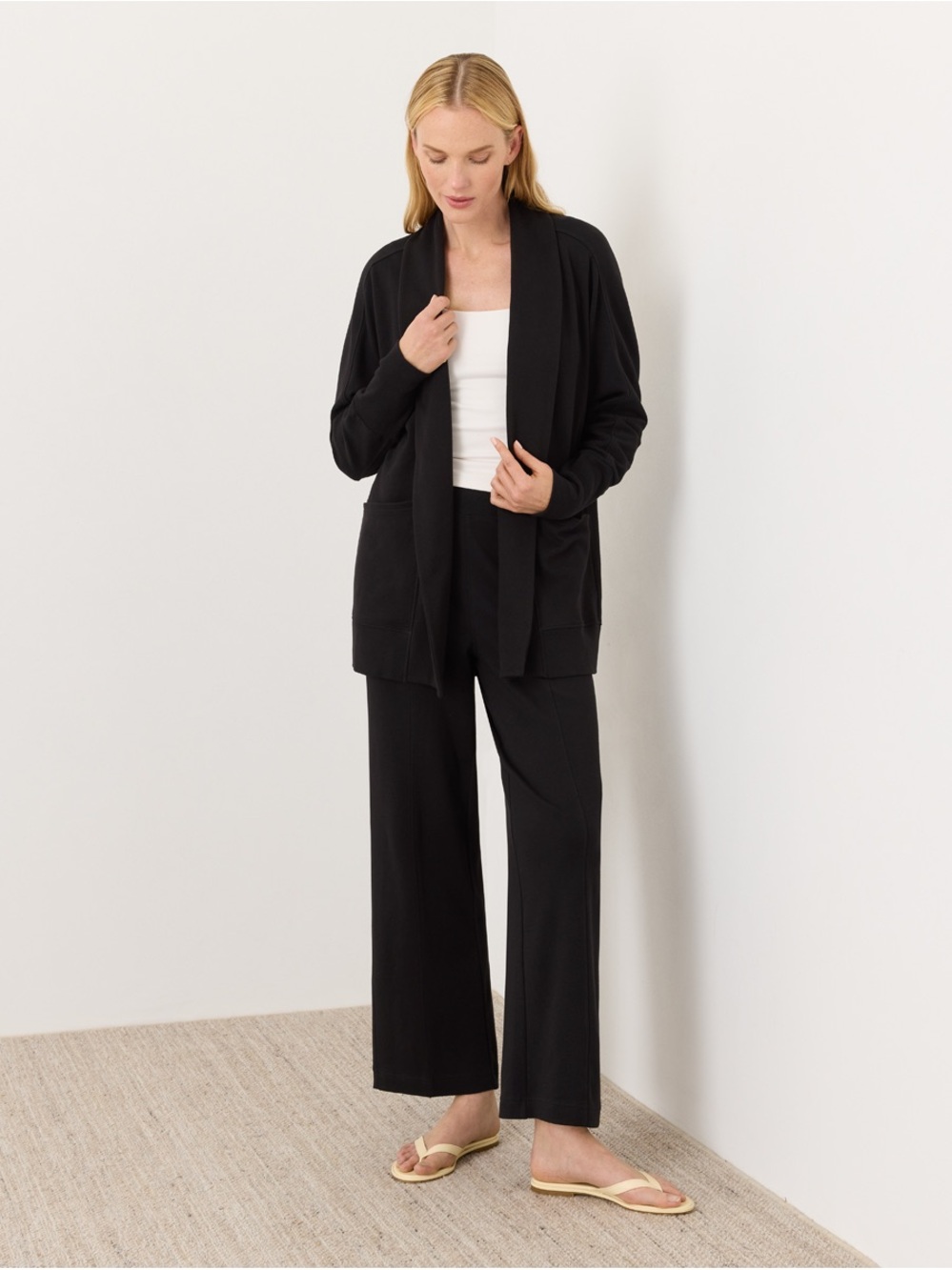 Pact Black Airplane Lounge Cardigan & Wide-Leg Pants SET